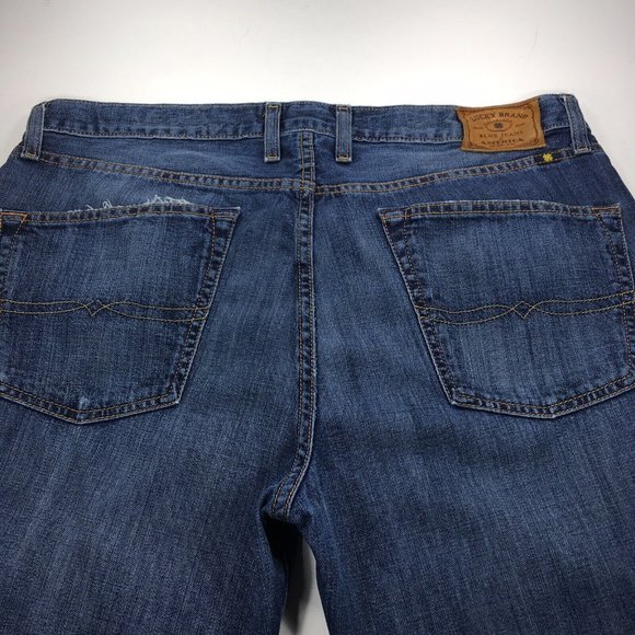 Lucky Brand Mens 221 Original Straight Blue Jeans 36x30 Denim Cuff Wear - Picture 6 of 12